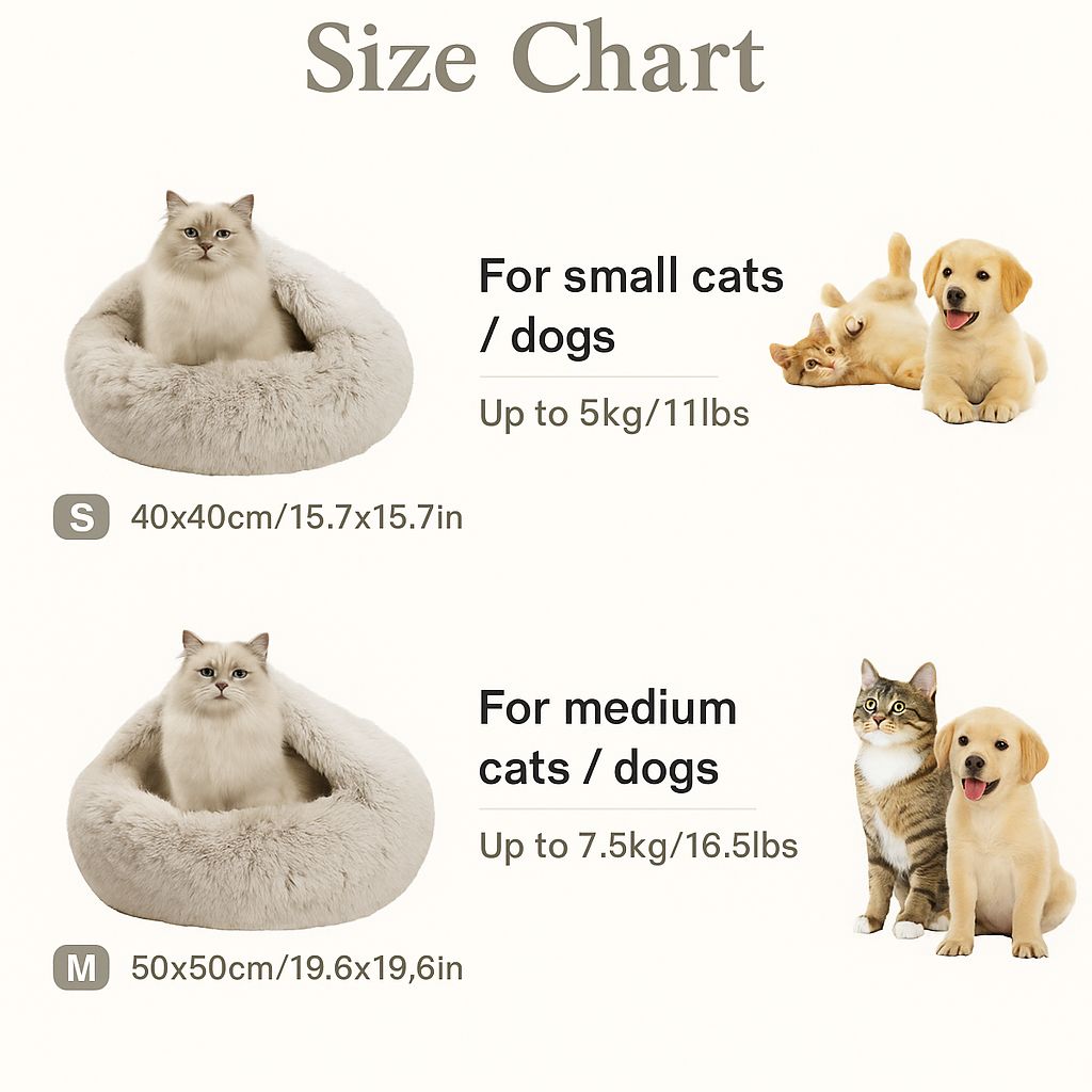 Plush Pet Bed Size Charts For Cats&Dogs