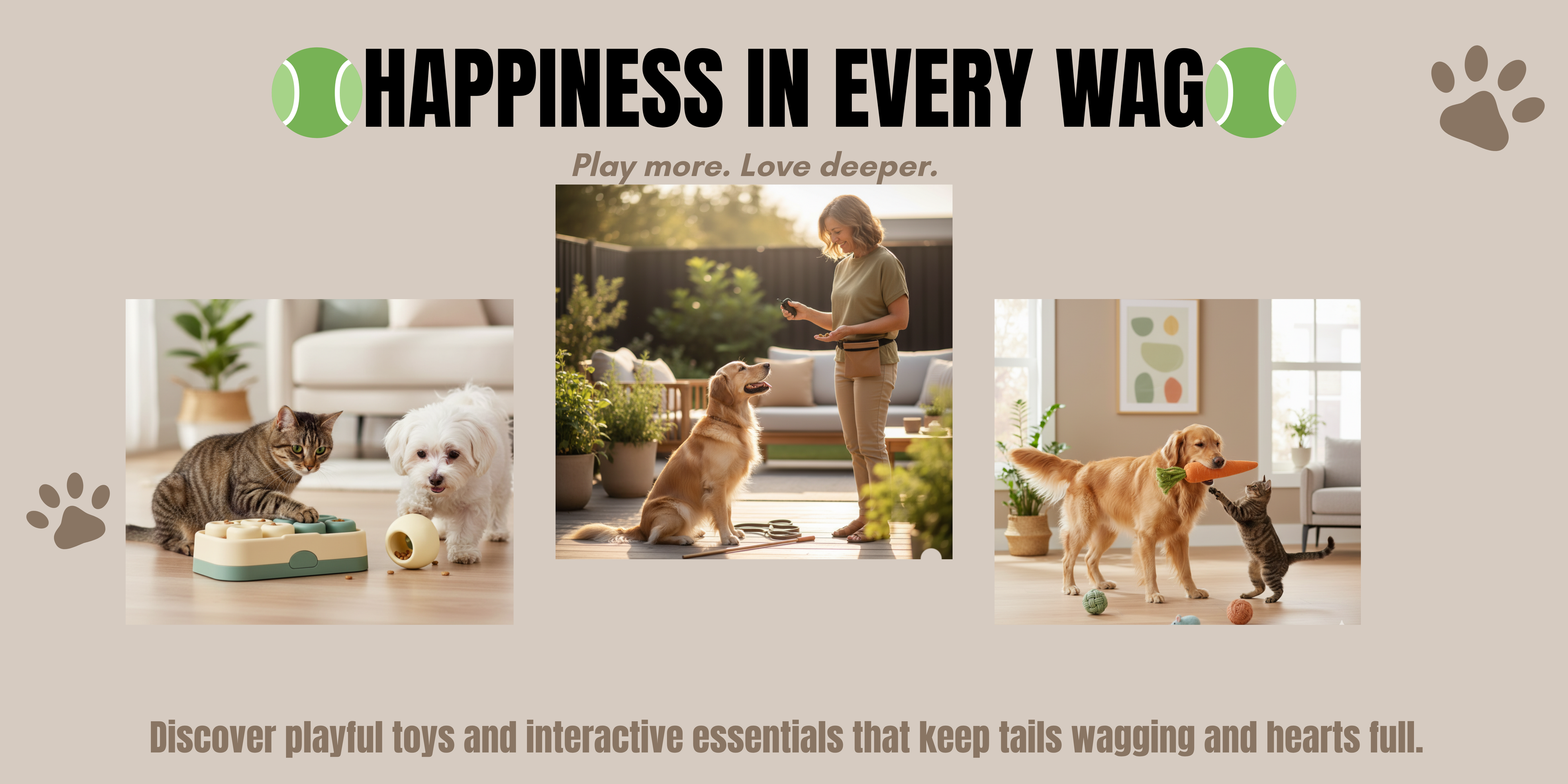 Happy dog playing with toys and interactive pet products – Pawfectos Fun & Play Collection for active, joyful pets.