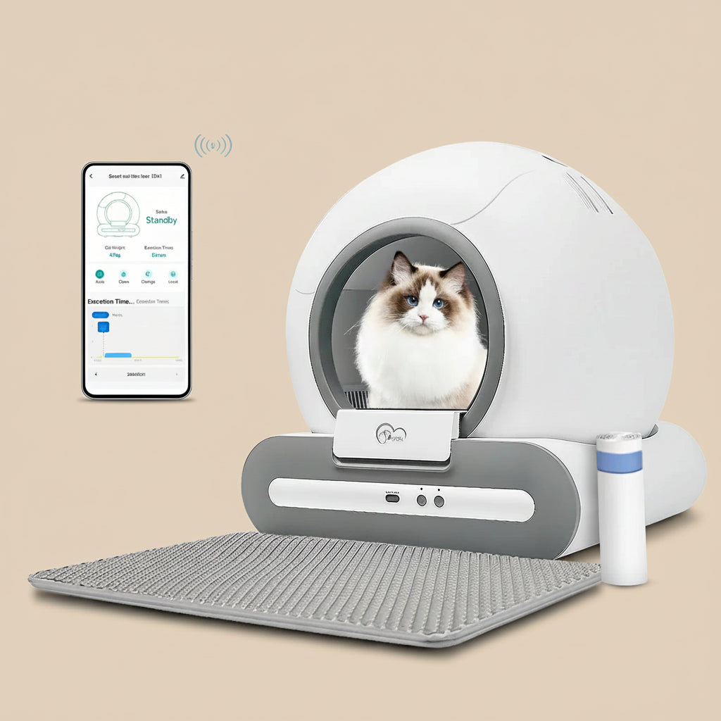 Smart automatic self-cleaning cat litter box for multiple large cats