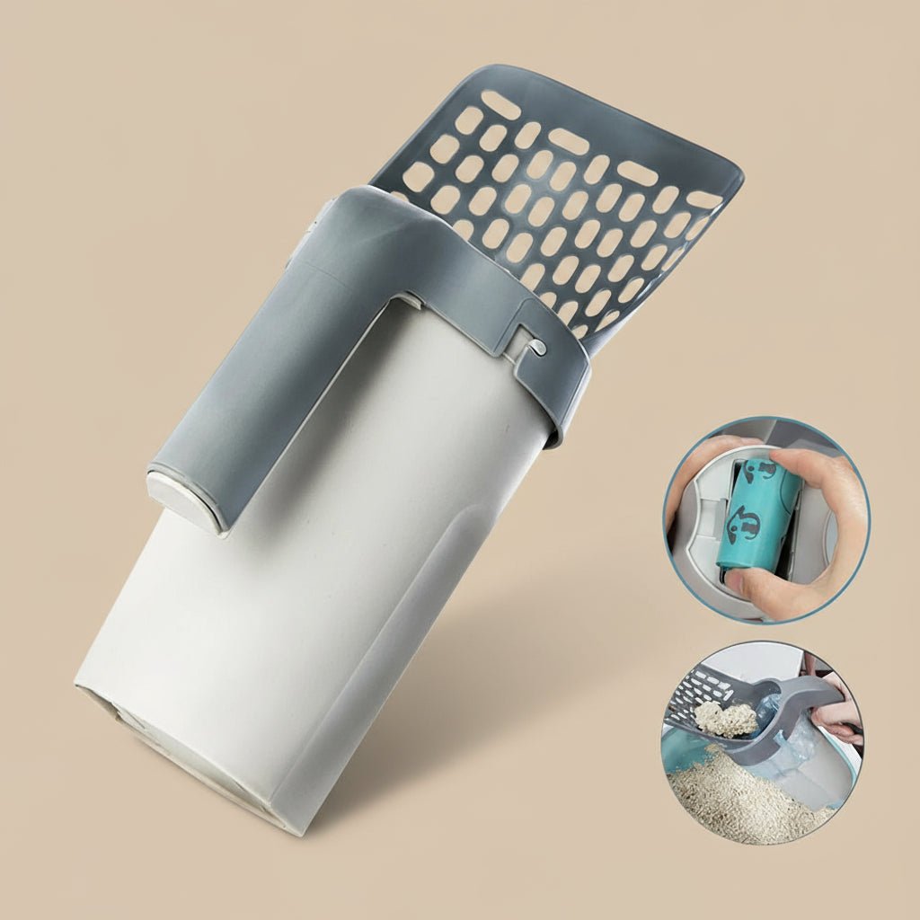 Cat litter shovel scoop with trash bin for easy cleaning